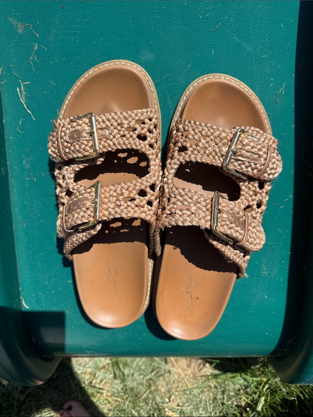 Universal Thread Tan Braided Double-Buckle Slide Sandals